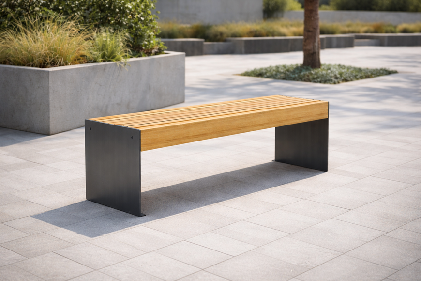 Вулична паркова лавка без спинки &laquo;Bench S1&raquo; в стилі лофт &mdash; Тік QRR9 фото
